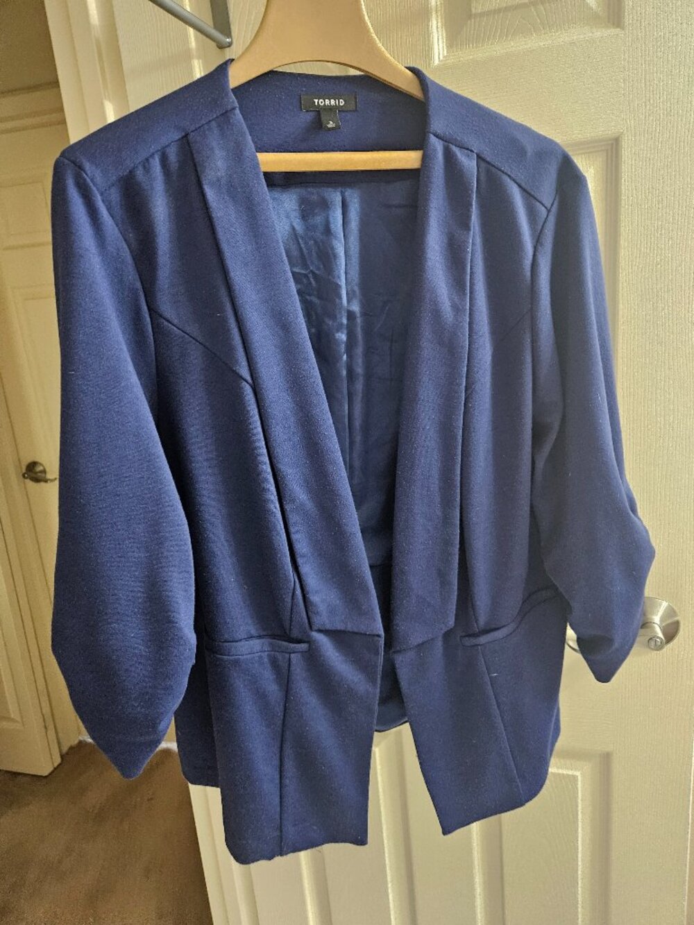 Torrid 3x Navy 3/4 Sleeve Ruched Blazer